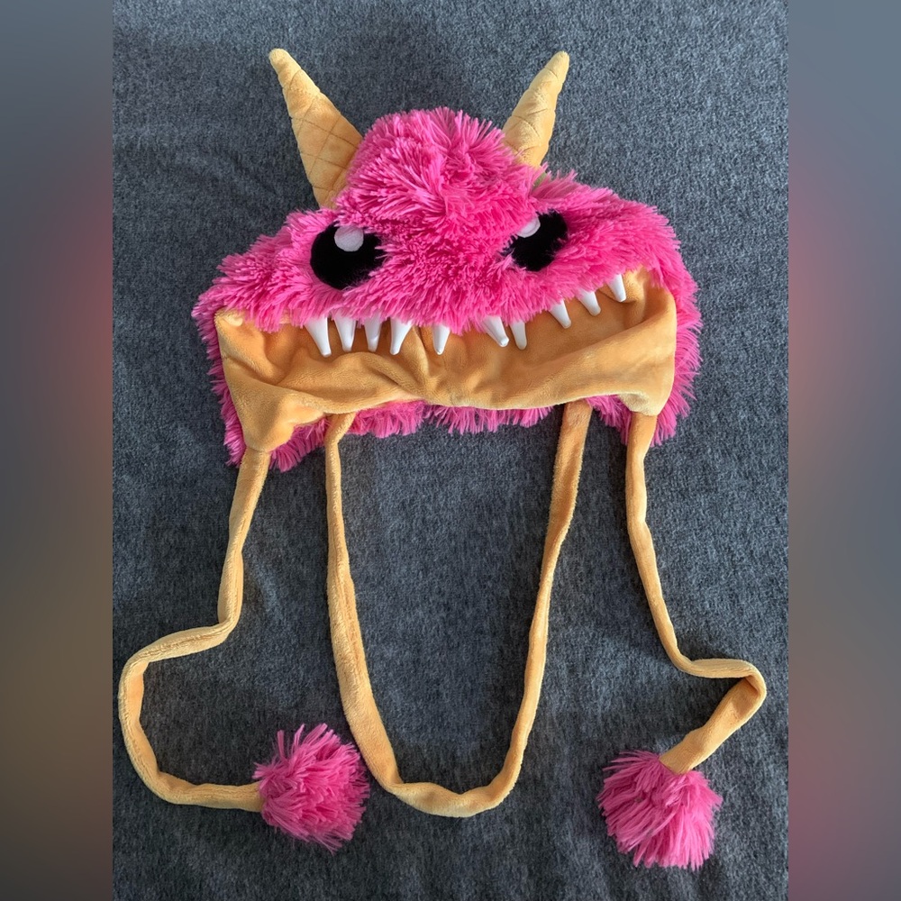Pink Monster Hat with Yellow Accents